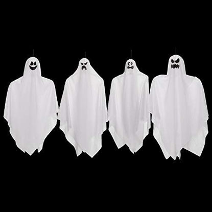 Picture of Halloween Hanging Ghosts(4 Pack) two in 35.5 and two in 27.5 for Halloween Party Decoration, Cute Flying Ghost for Front Yard Patio Lawn Garden Party Décor and Holiday Halloween Hanging Decorations