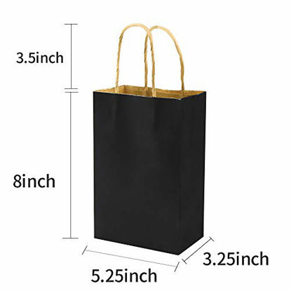 Picture of Small 100 Pack 5.25x3.25x8 inch Black Kraft Paper Bags with Handles Bulk, Bagmad Gift Bags, Craft Grocery Shopping Retail Party Favors Wedding Bags Sacks (Black, 100pcs)