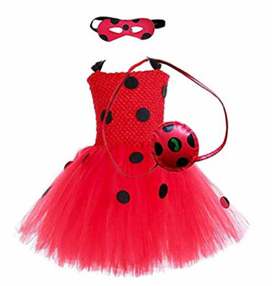 Picture of Wizland Girls Ladybug Tutu Dress,Ladybug Costume for Girls Halloween Ladybug Costume with Eyemask, Little Bag for Kids 8-9 Years