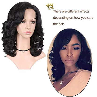 Picture of Lady Miranda Loose Wave Lace Part Wig Pure Color Nature Curly Synthetic Heat Resistant Weave Full Wigs for Women(Black)