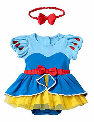 Picture of YuDanae Baby Girls Princess Romper Dress with Headband Outfit Costume for Toddler 3-18 Months (Tag 90(Age:9-12M)=Height: 29.5-31.5 inches)