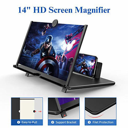 Picture of 14" Screen Magnifier for Cell Phone -3D HD Magnifing Projector Screen Enlarger for Movies, Videos and Gaming - Foldable Phone Stand Holder with Screen Amplifier-Compatible with All Smartphones (Black)