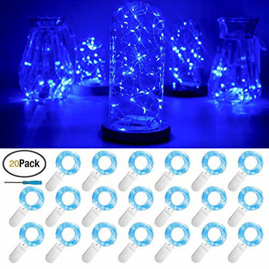 Picture of FELISHINE 20 Packs Fairy String Lights, 6.6FT 20 LEDs Battery Operated Silver Copper Wire Starry String Light for DIY Party Christmas Costume Wedding Easter Table Decorations (Blue)