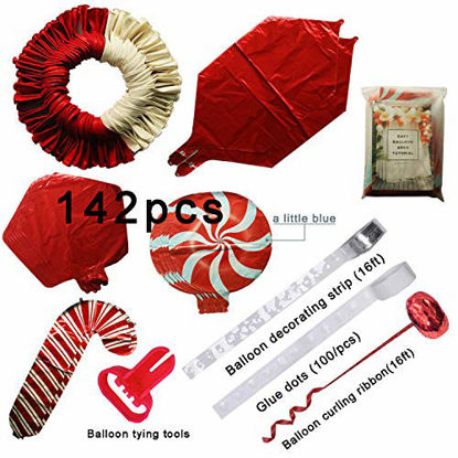 Picture of BONROPIN Christmas Balloon Garland Arch kit 144 Pieces with Christmas Red White Candy Balloons Gift Box Balloons Red Star Balloons for Christmas Party Decorations