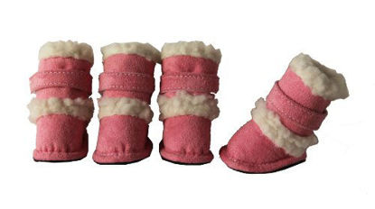 Picture of PET LIFE 'DUGGZ' Shearling 3M Insulated Sherpa linned Fashion Designer Pet Dog Shoes Boots Booties, Medium, Pink & White