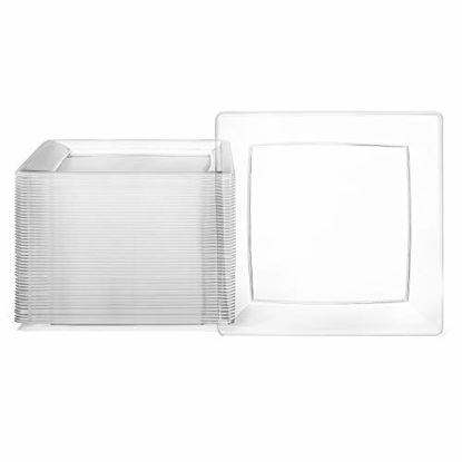 Picture of Clear Square Plates Set by Oasis Creations - 9" - 50 Count - Premium Hard Clear Plastic - Disposable and Reusable - Dinner Plates - Salad Plates - Party Plate Set - Weddings, Parties, Events & More!