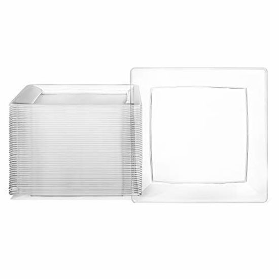 Picture of Clear Square Plates Set by Oasis Creations - 9" - 50 Count - Premium Hard Clear Plastic - Disposable and Reusable - Dinner Plates - Salad Plates - Party Plate Set - Weddings, Parties, Events & More!