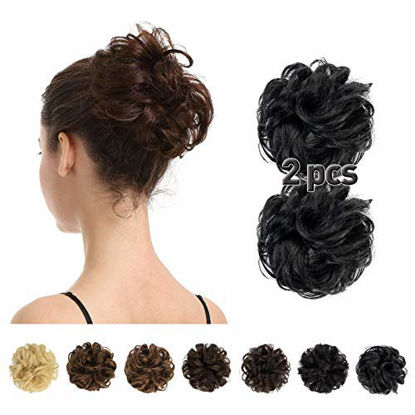 Picture of 100% Human Hair Bun,BARSDAR 2 PCS Messy Bun Hair Piece With Elastic Rubber Band Curly Natural Ponytail Extension Hairpiece for Women/Kids Tousled Updo Chignons(2PCS, Black)