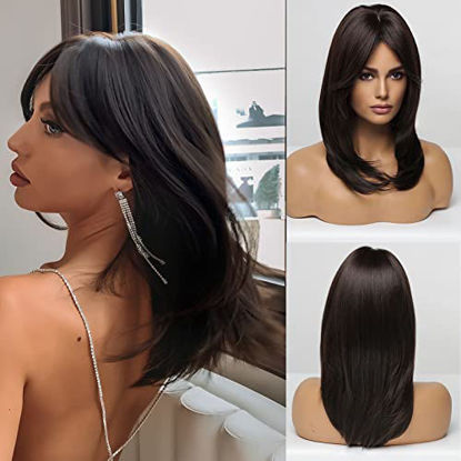 Picture of HAIRCUBE Long Dark Brown Wigs for Women, Synthetic Hair Wig with Bangs for Daily Use