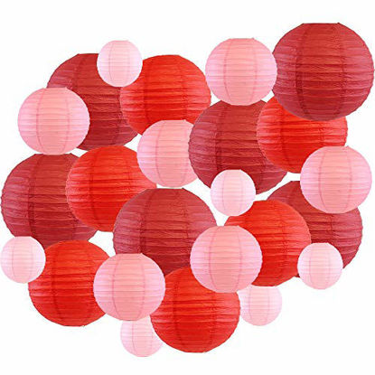 Picture of Just Artifacts Decorative Round Chinese Paper Lanterns 24pcs Assorted Sizes & Colors (Color: Reds)