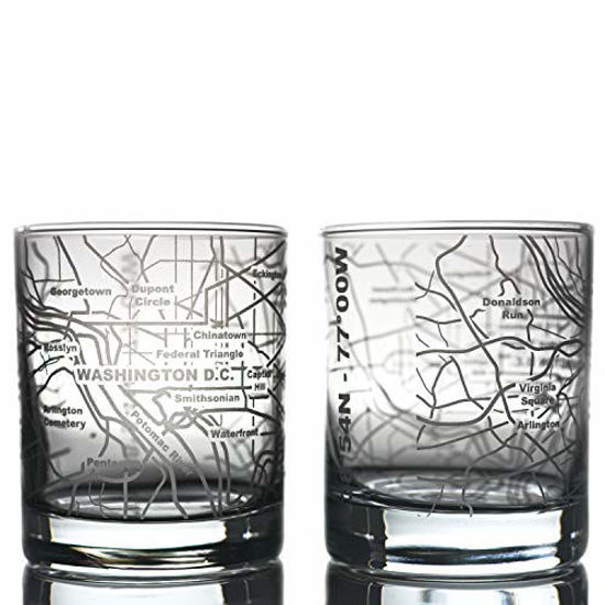 Picture of Greenline Goods Whiskey Glasses - 10 Oz Tumbler Gift Set for Washington, DC lovers, Etched with Washington, DC Map | Old Fashioned Rocks Glass - Set of 2
