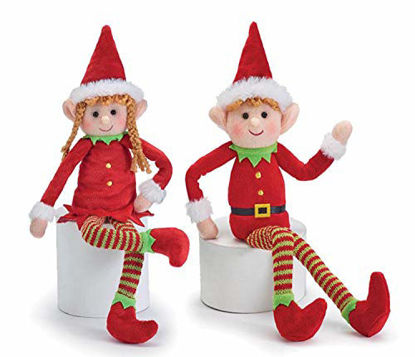 Picture of Posable Plush Elves Set of Boy Elf and Girl Elf with Bendable Arms and Legs Fun Christmas Decoration