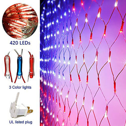 Picture of (2021 New) FUNIAO American Flag Lights, 420 LED USA Flag Net Lights, Indoor Outdoor Waterproof Patriotic Lights Hanging Ornaments for Christmas, Patriot Day, Independence Day