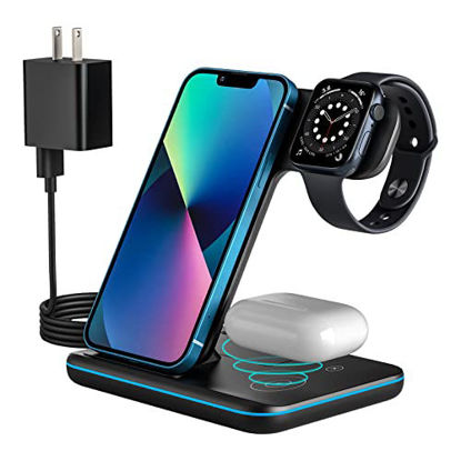 Picture of Wireless Charging Station, Qi-Certified 3 in 1 Wireless Charger Compatible with iPhone 13/13 Pro/12/11/X/XS/XR/8, Fast Charging Stand Dock Compatible for Apple Watch 6/SE/5/4/3/2 Airpods Pro/2