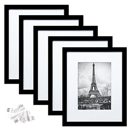 Picture of upsimples 8x10 Picture Frame Set of 5,Display Pictures 5x7 with Mat or 8x10 Without Mat,Wall Gallery Photo Frames,Black