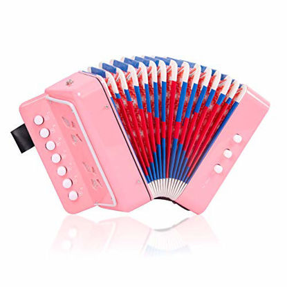 Picture of Accordion Kids Toy Accordion Mini Musical Instruments 7 Keys Button for Children Kids Toddlers Beginners Pink