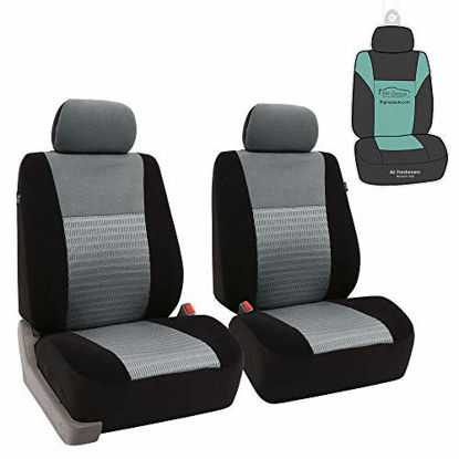 Picture of FH Group FB060102 Trendy Elegance Pair Set Bucket Car Seat Covers, (Airbag Compatible) w. Gift, Gray / Black Color-Fit Most Car, Truck, SUV, or Van
