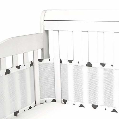Picture of XOXE-LOVE Mesh Crib Bumper Baby Crib Bumper Breathable Safe for Boys and Girls Mesh Crib Liner White Cloud 2 Pieces