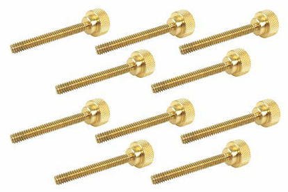 Picture of 10 Pack 1/4-20 x 2 Inch Threads Solid Brass Diamond Knurled Thumb Screws with Straight Shoulders Right-Hand Threads SAE Flat Tip Uncoated (1/4-20 x 2 inch Long Threads)