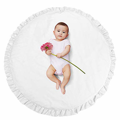 Picture of Abreeze Baby Cotton Play Mat Soft Crawling Mat White Detachable Washable Game Blanket Floor Playmats Kids Infant Child Activity Round Rug Home Room Decor