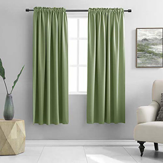 Picture of DONREN 72 Inch Sage Green Blackout Curtains for Craft Room - Thermal Insulated Room Darkening Rod Pocket Curtains (Set of 2 Panels,52 Inch Width)