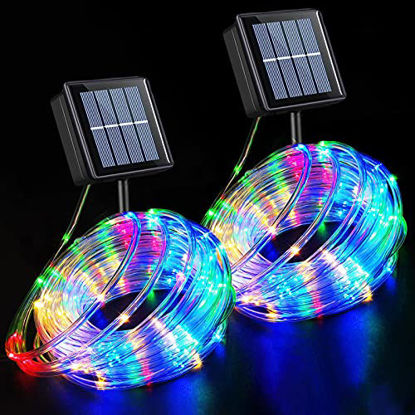 Picture of YEGUO Solar Rope Lights Outdoor Waterproof LED, 2 Pack Each 33ft 100 LED Rope Lights Outdoor, PVC Tube Multicolor Fairy String Trampoline Lights for Pool Balcony Tree Garden Yard Fence Party Walkway