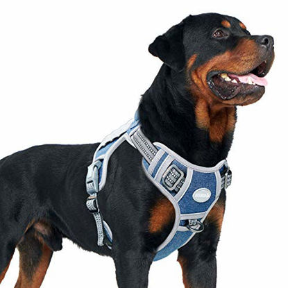 Picture of Auroth Tactical Dog Training Harness No Pulling Front Clip Leash Adhesion Reflective K9 Pet Working Vest Easy Control for Small Medium Large Dogs Denim Blue L
