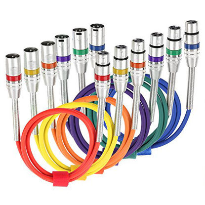 Picture of DISINO 6 Pack Multi-Color XLR Patch Cables, 3-Pin Balanced XLR Male to Female Microphone Cable Mic Cords - 3.3 feet/1 Meter