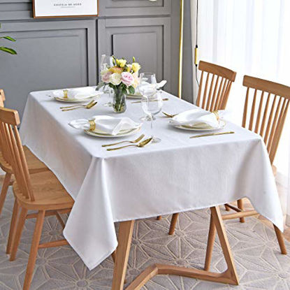 Picture of maxmill Jacquard Table Cloth Waving Pattern Water Resistant Wrinkle Resistance Oil Proof Heavy Weight Soft Tablecloth for Kitchen Dinning Tabletop Decoration Oblong 60 x 140 Inch White