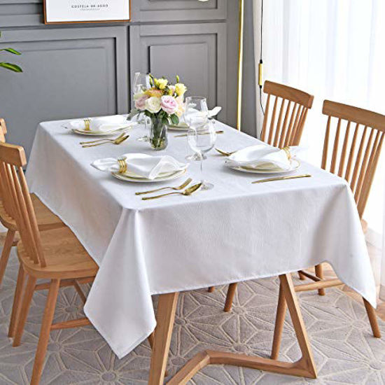 Picture of maxmill Jacquard Table Cloth Waving Pattern Water Resistant Wrinkle Resistance Oil Proof Heavy Weight Soft Tablecloth for Kitchen Dinning Tabletop Decoration Oblong 60 x 140 Inch White
