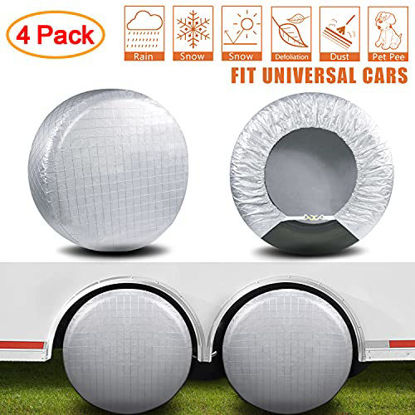 Picture of AmFor Set of 4 Tire Covers,Waterproof Aluminum Film Tire Sun Protectors, Fits 33" to 35" Tire Diameters, Weatherproof Tire Protectors