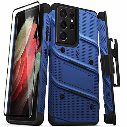 Picture of ZIZO Bolt Series for Galaxy S21 Ultra Case with Screen Protector Kickstand Holster Lanyard - Blue & Black