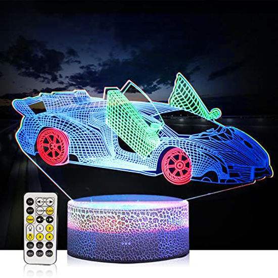 GetUSCart 3D Race Car Night Light for Boys,3D Illusion Lamp 3 Colors