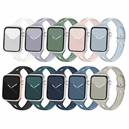 Picture of Bandiction Compatible with Apple Watch Bands 42mm 44mm Series 5 Series 3 Women Slim Silicone Sport Band Breathable iWatch Bands Narrow Replacement Strap for iWatch Series 6 SE 5 4 3 2 1, 42/44mm