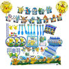 Picture of 141 Pcs Pika chu Birthday Party Supplies Poke mons Theme Party Decoration for Kids Boys and Girls Includes Cake Decorations Plates Table Cloth