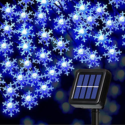 Picture of Bigger Snowflake Solar String Lights 80 LED 33 Feet 8 Modes Waterproof Solar Powered String Fairy Lights for Patio Home Gardens Outdoor Holiday Christmas Tree Party Decorations (Blue Light)