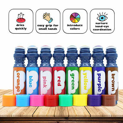 Picture of Washable 8 Colors Dot Markers Pack Set. Fun Art Supplies for Kids, Toddlers and Preschoolers. Non Toxic Arts and Crafts Supplies. Includes 200 Plus Fun Downloadable Coloring PDF Sheets (2 Packs)
