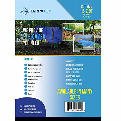 Picture of 16X20 Waterproof Multi-Purpose Poly Tarp - Blue Tarpaulin Protector for Cars, Boats, Construction Contractors, Campers, and Emergency Shelter. Rot, Rust and UV Resistant Protection Sheet