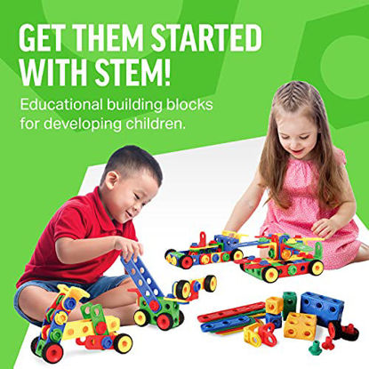 Picture of Brickyard Building Blocks STEM Toys - Educational Building Toys for Kids Ages 4-8 with 101 Pieces, Tools, Design Guide and Toy Storage Box for Kids