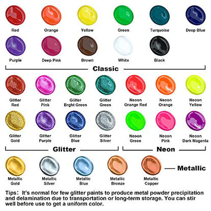 Picture of Tempera Paint, Shuttle Art 30 Colors Washable Paint for Kids, 2oz/60ml Bottle, Non-toxic Finger Paints for Toddlers with Glitter Metallic Neon Colors, Kids Paint for Art, Crafts and School Projects