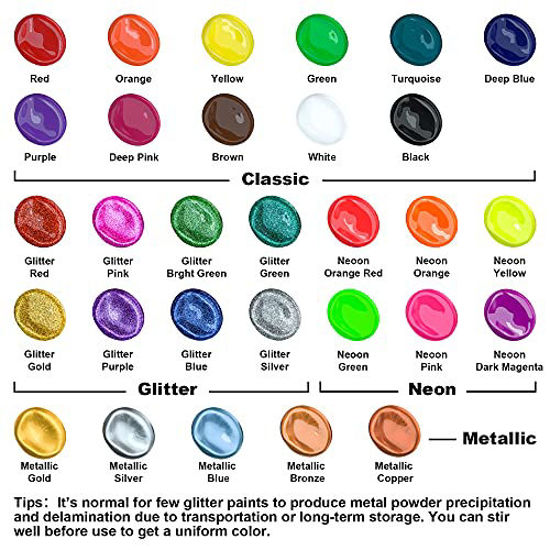 Picture of Tempera Paint, Shuttle Art 30 Colors Washable Paint for Kids, 2oz/60ml Bottle, Non-toxic Finger Paints for Toddlers with Glitter Metallic Neon Colors, Kids Paint for Art, Crafts and School Projects