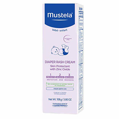 Picture of Mustela Baby Diaper Rash Cream 123 - Skin Protectant with Zinc Oxide - Fragrance Free & Paraben Free - with 98% Natural Ingredients - 3.8 Oz (Pack of 3)