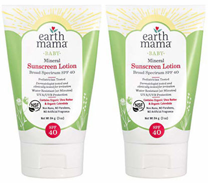 Picture of Baby Mineral Sunscreen Lotion SPF 40 by Earth Mama | Reef Safe, Non-Nano Zinc, Contains Organic Red Raspberry Seed Oil, Shea Butter & Calendula, 3-Ounce (2-Pack)