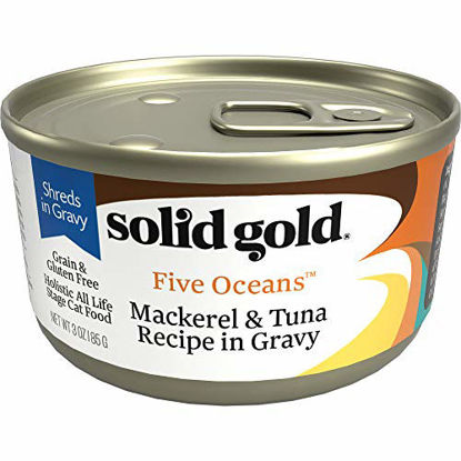 Picture of Solid Gold Shreds In Gravy Wet Cat Food; Five Oceans With Real Mackeral & Tuna, 24Ct/3Oz Can
