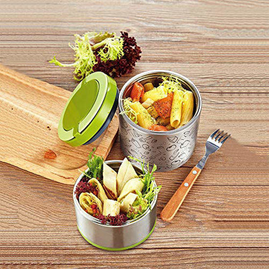 Lille Home Lunch Box Set, A Vacuum Insulated Bento/Snack Box Keeping Food Warm for 4-6 Hours, Two Stainless Steel Food Containers, A Lunch Bag, A