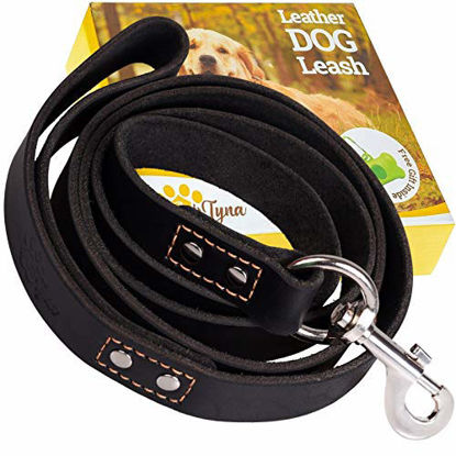 Picture of Leather Dog Leash 6 Foot x 3/4 inch - Strong and Soft Leather Leash for Large and Medium Dogs - Dog Training Leash (Black)