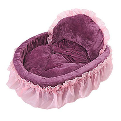 Picture of WYSBAOSHU Cute Princess Pet Bed Bow-TIE Lace Cat Dog Bed (L, Purple)