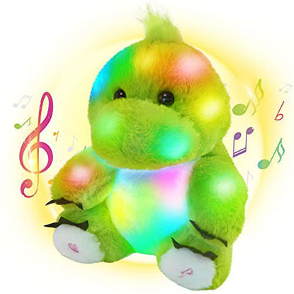 Picture of Bstaofy Musical Light Up Dinosaur Stuffed Animal Glow Green T-Rex LED Singing Plush Toy Soft Adorable Gift for Kids Toddlers on Birthday (Musical & Glow)