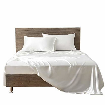 Picture of MR&HM Satin Bed Sheets, Twin XL Size Sheets Set, 3 Pcs Silky Bedding Set with 15 Inches Deep Pocket for Mattress(Twin XL, Ivory)