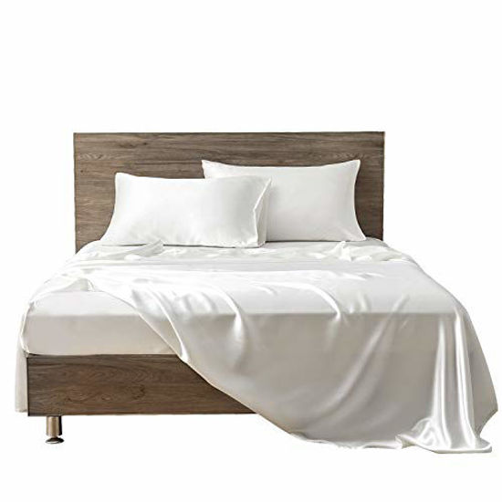 Picture of MR&HM Satin Bed Sheets, Twin XL Size Sheets Set, 3 Pcs Silky Bedding Set with 15 Inches Deep Pocket for Mattress(Twin XL, Ivory)